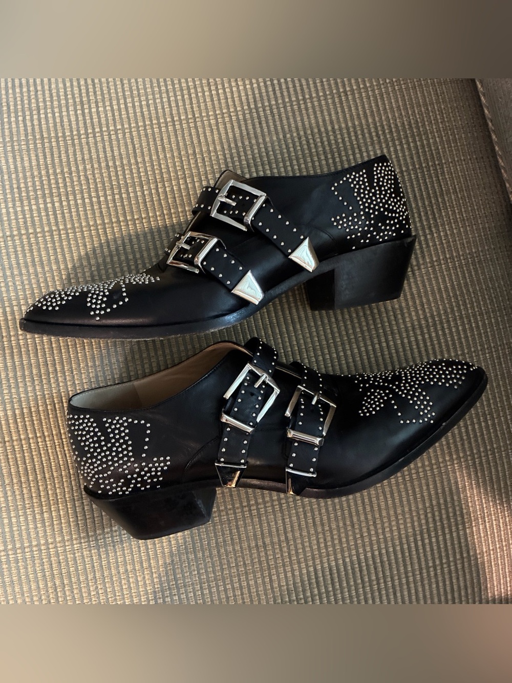 Chloe Susanna Black Leather Silver Studded Ankle Booties Boots 39.5 8.5 $1100